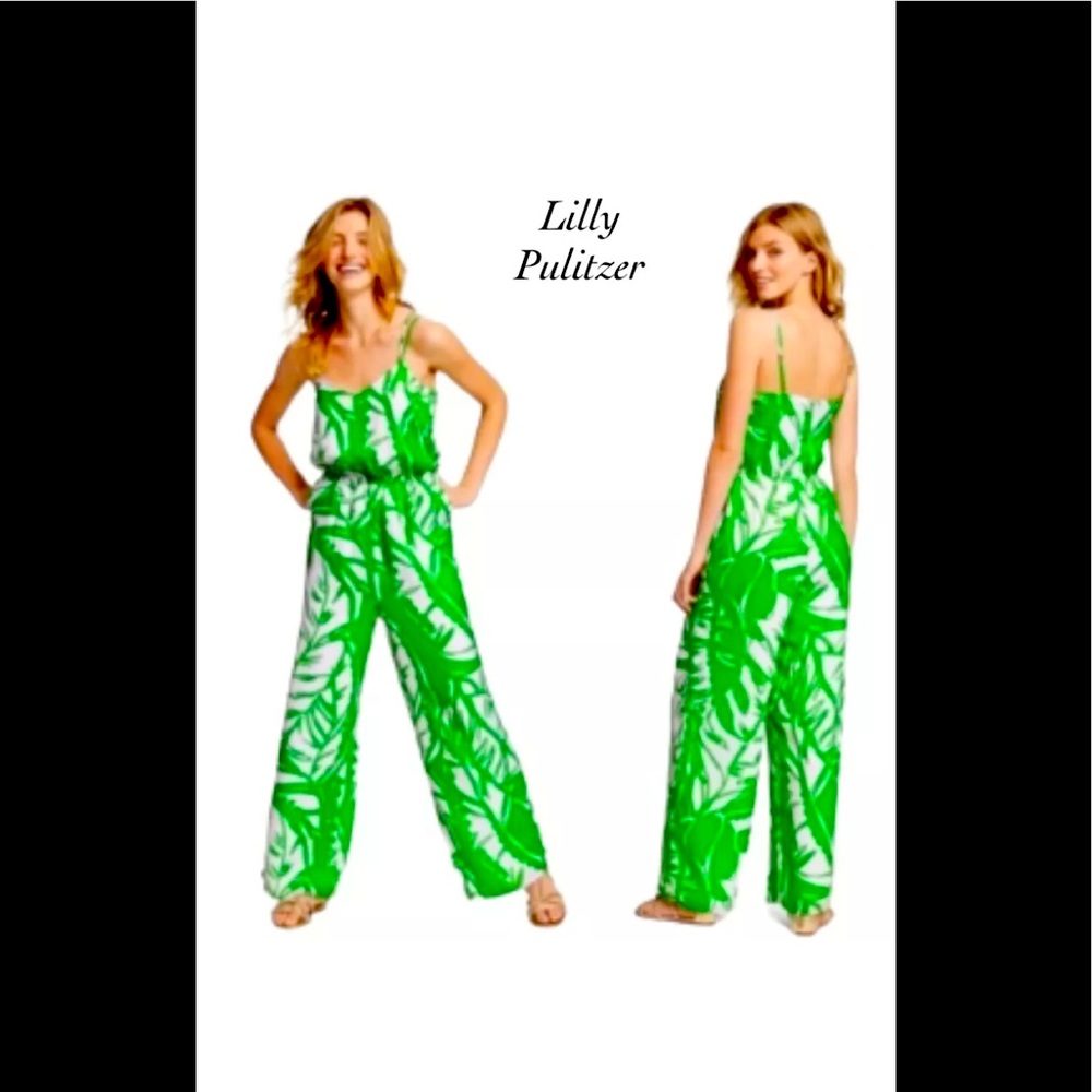 Lilly Pulitzer for target white & green floral jumpsuit preowned EXCELLENT S/P